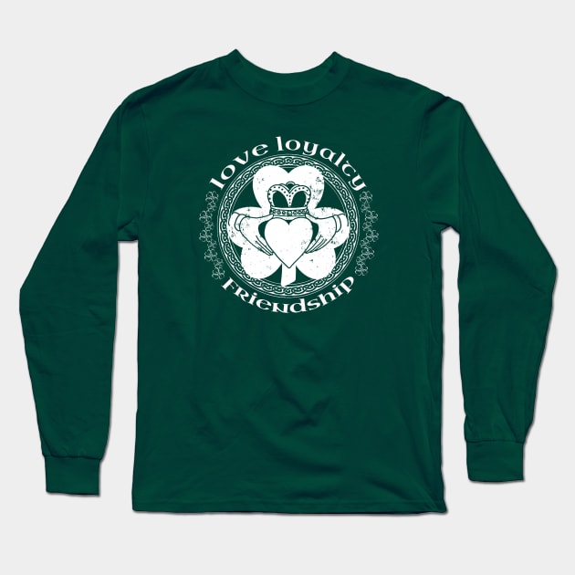 Irish Claddagh Ring Love Loyalty Friendship Shamrock Long Sleeve T-Shirt by graphicbombdesigns